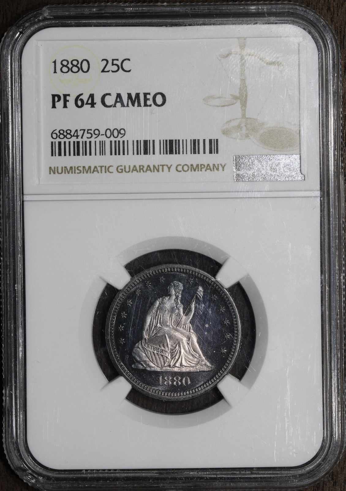 1880 (PF64 CAMEO) Seated Liberty Quarter 25C NGC - Beautiful Toning