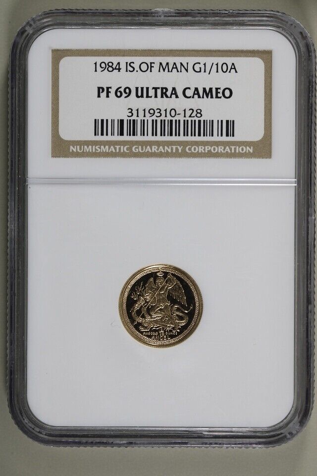 1984 1/10th Oz Isle of Man Gold Angel NGC PR69 Ultra Cameo