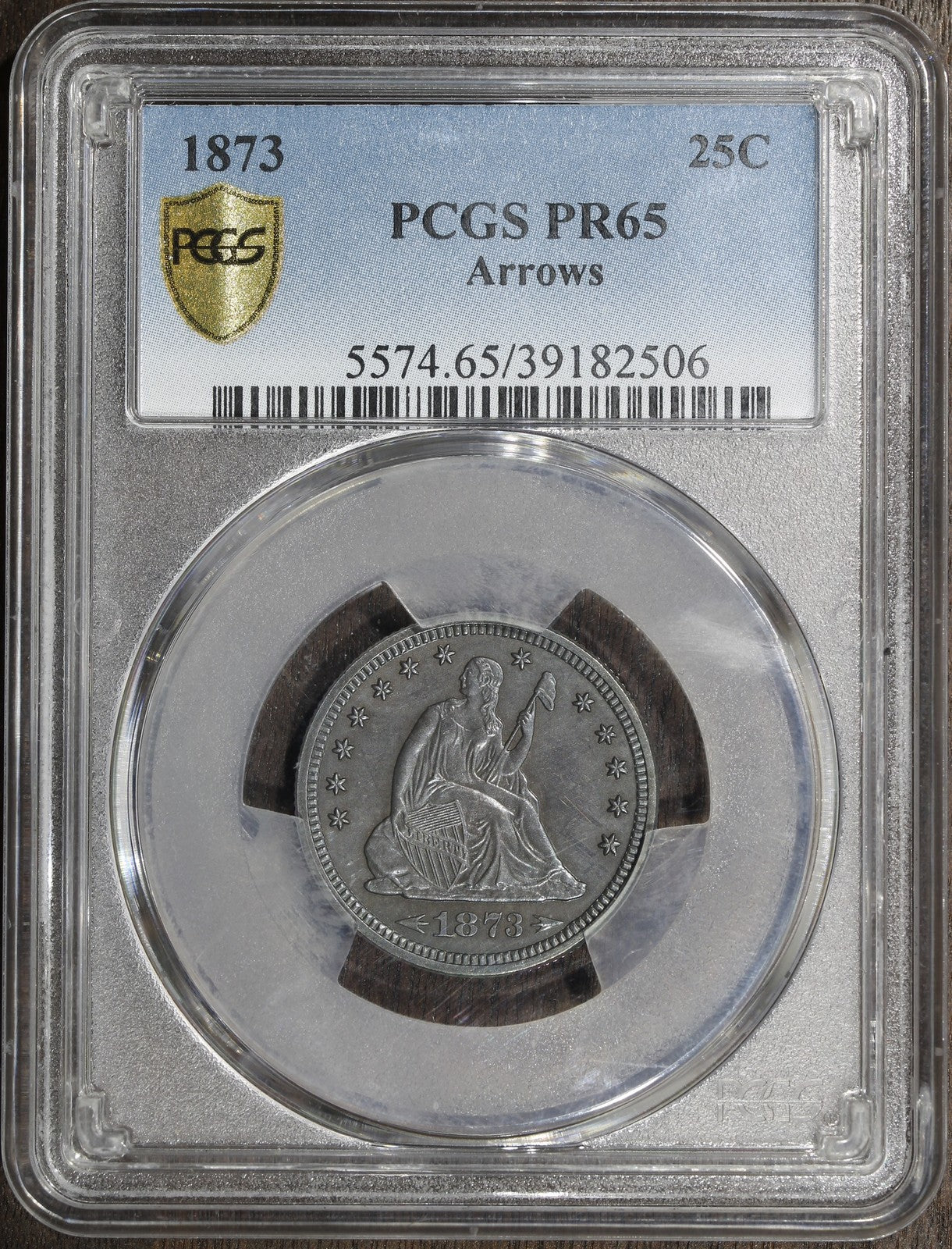 1873 (PR65) Proof Seated Liberty Quarter 25C PCGS - Arrows
