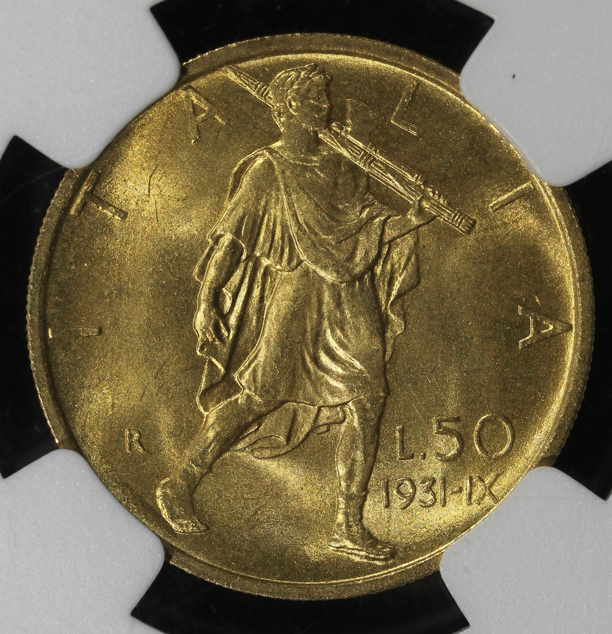 1931R IX (MS65+ PLUS) Italy Gold 50 Lire 50L NGC