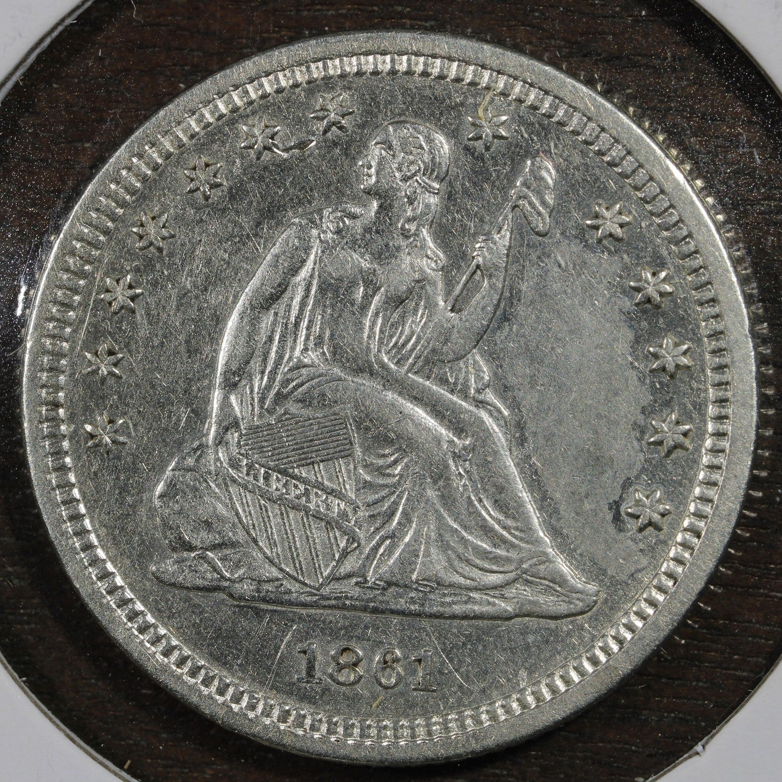 1861 Seated Liberty Quarter 25C AU - Nice