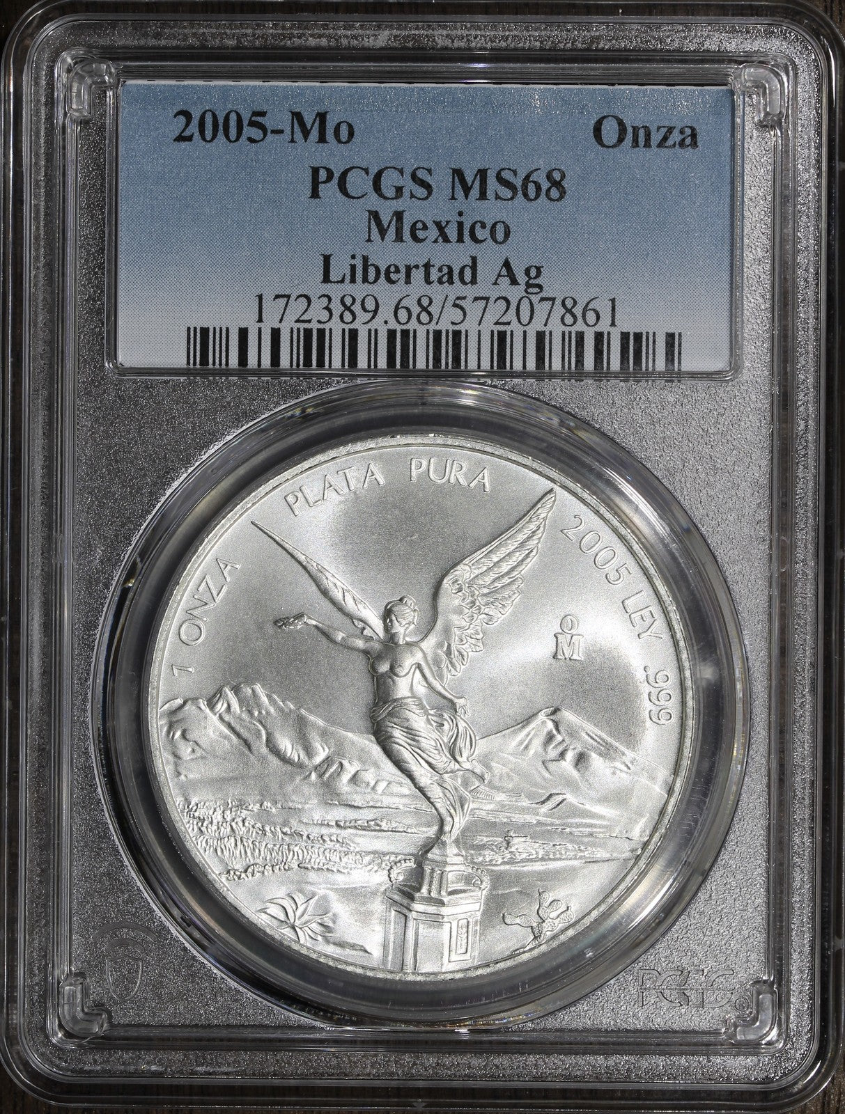 2005-Mo (MS68) 1 oz Silver Libertad Onza PCGS - Near Flawless