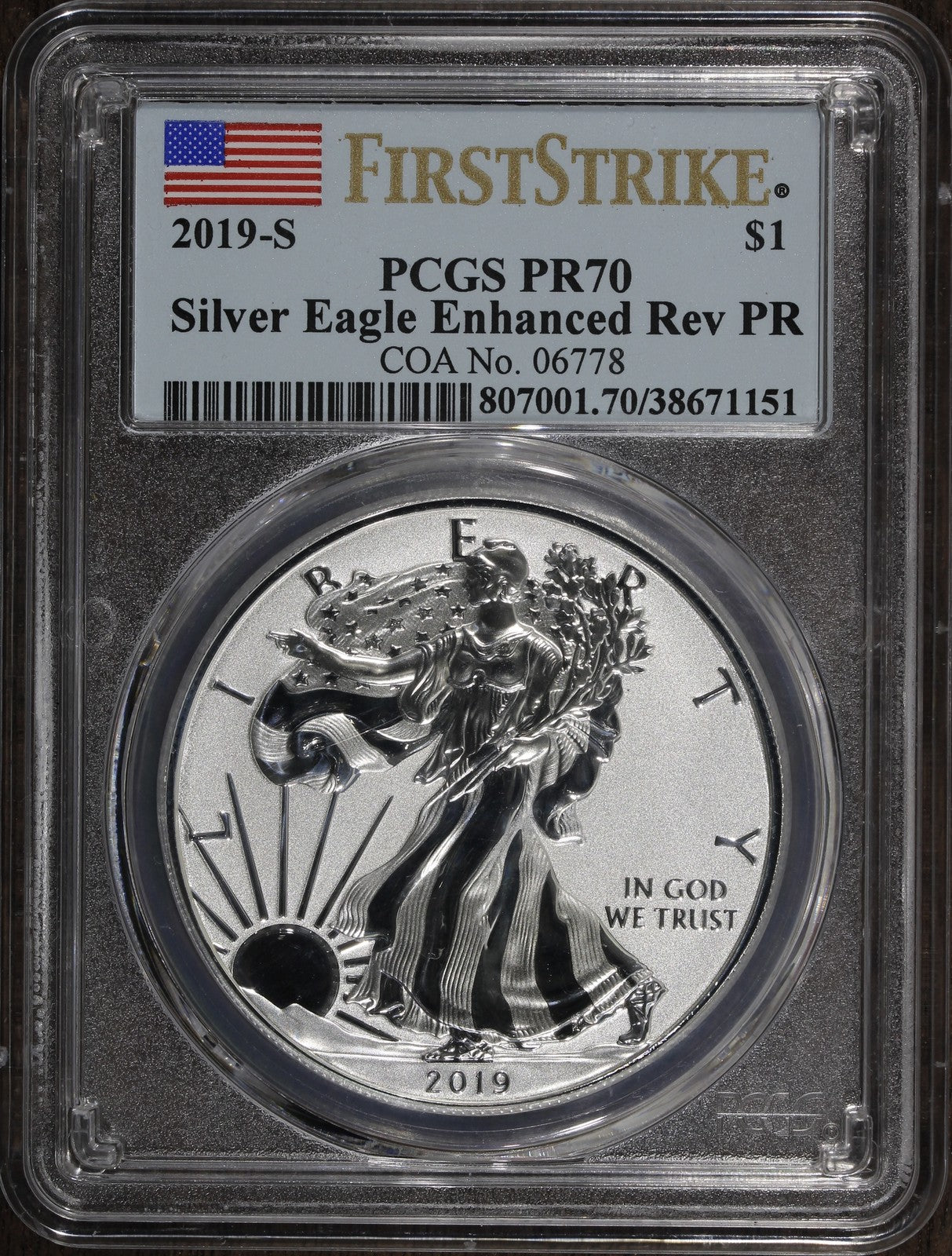 2019-S (PR70) Enhanced Reverse Proof American Silver Eagle ASE $1 PCGS