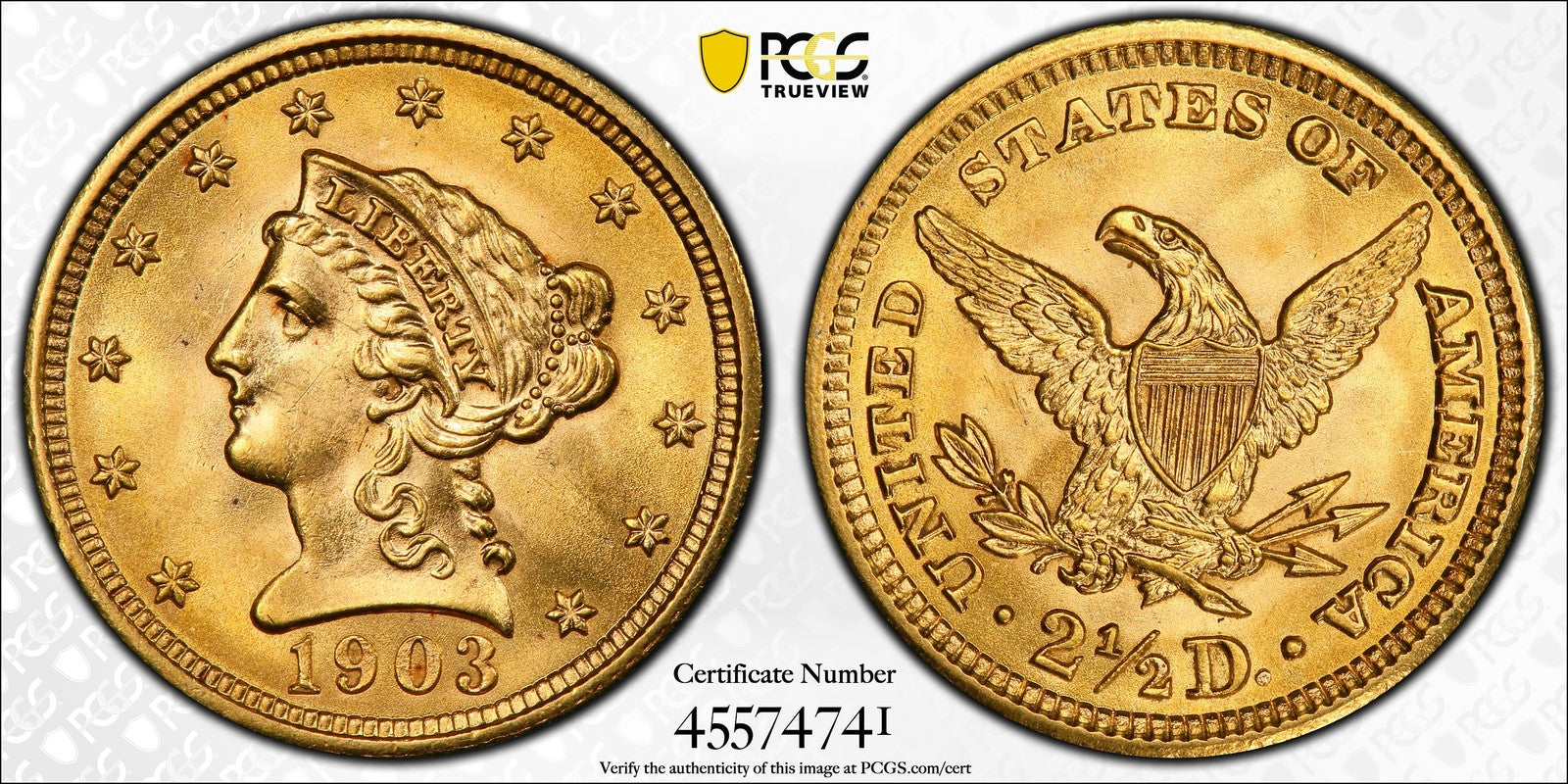 1903 (MS64 CAC) Liberty Head Gold Quarter Eagle $2.50 PCGS