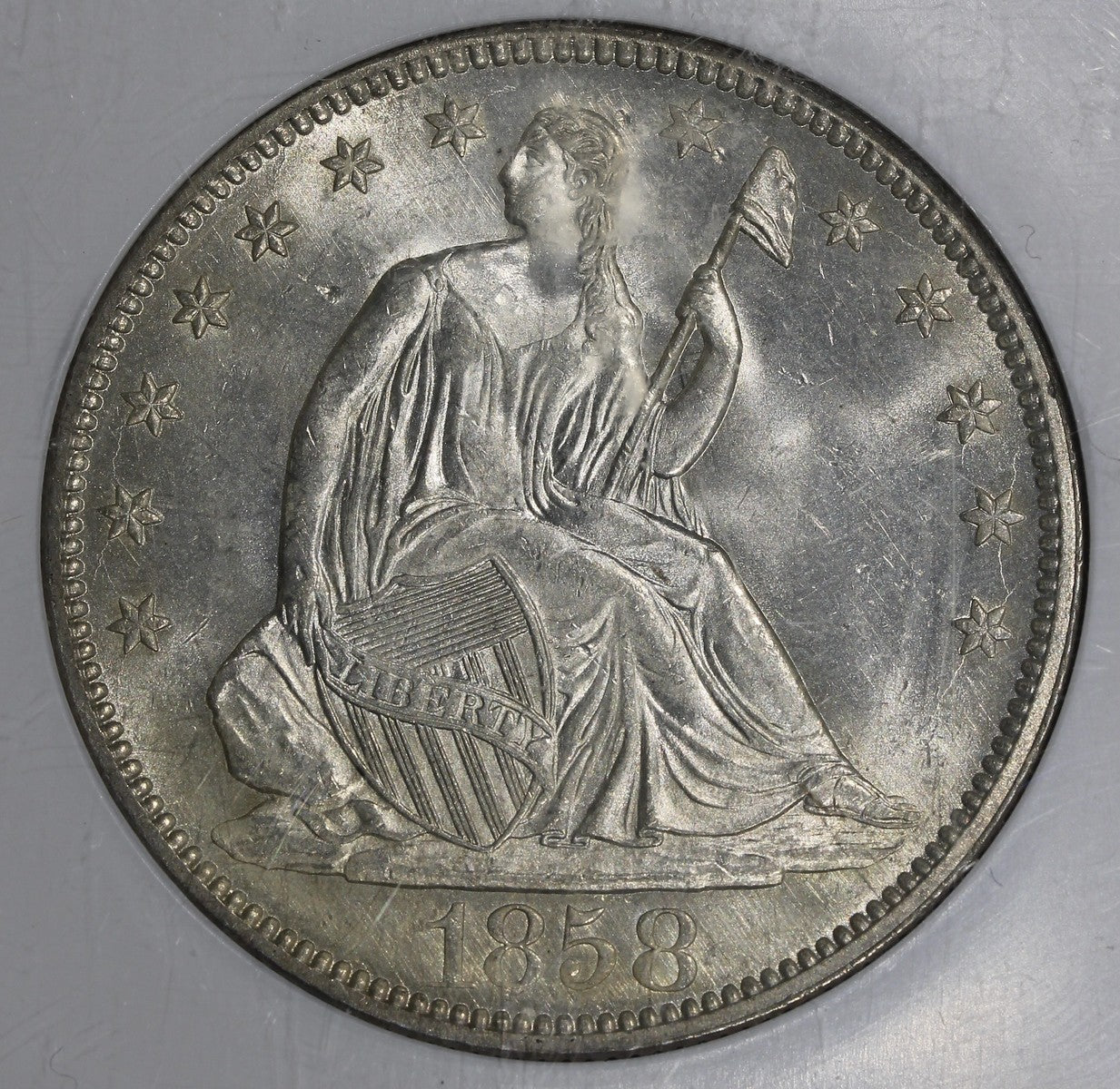 1858 (MS65) Seated Liberty Half Dollar 50C NGC - GEM Seated Half