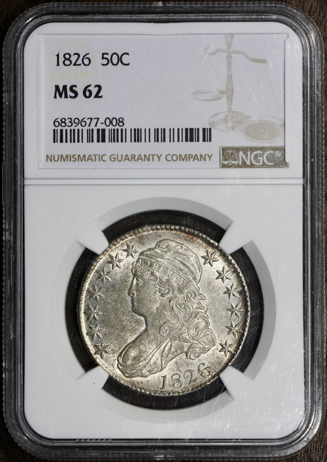 1826 (MS62) Capped Bust Half Dollar 50C NGC - Tough in Mint State