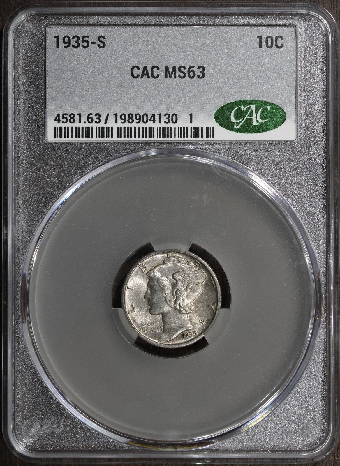 1935-S (MS63 CAC) Mercury Dime 10C CACG