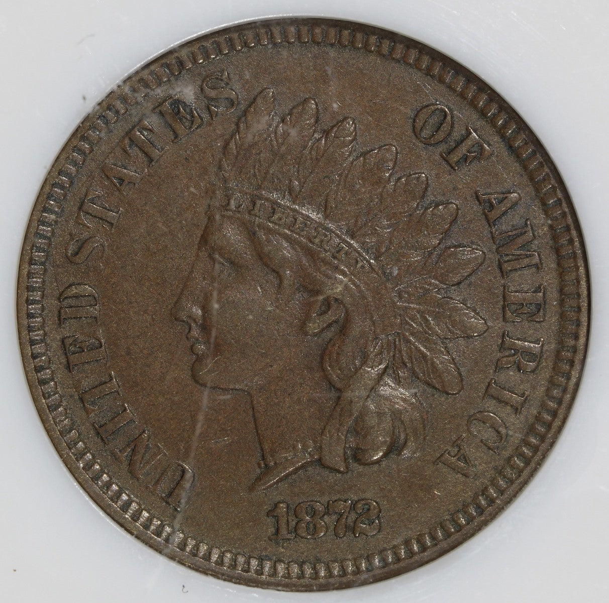 1872 (AU50 BN) Indian Head Cent 1C IHC NGC - Rare Date!