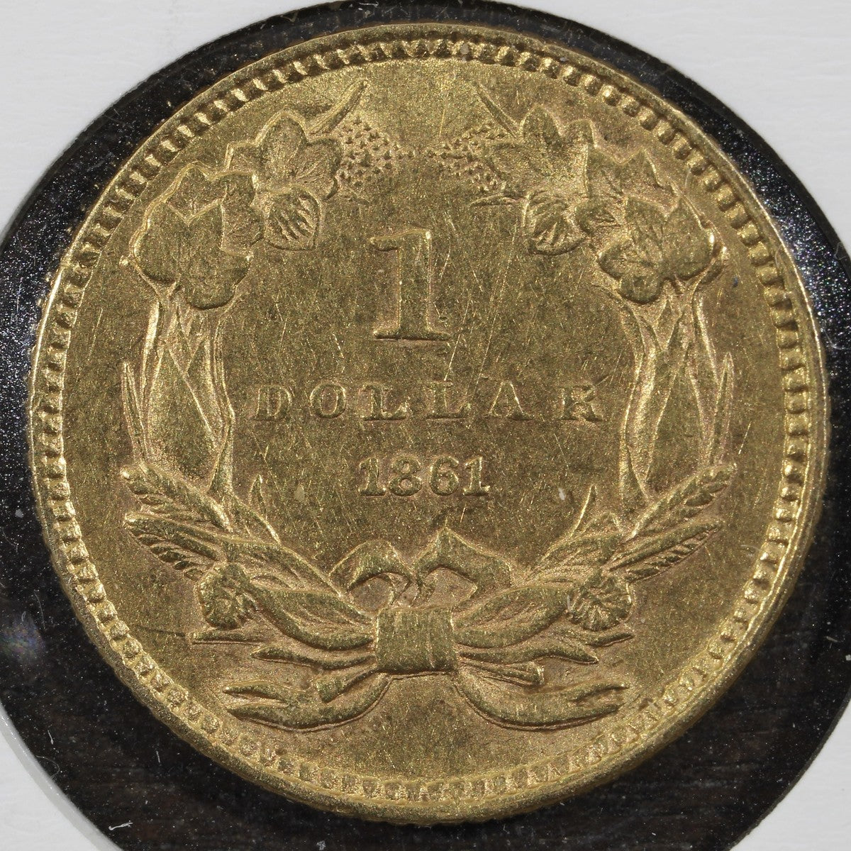 1861 Type 3 Gold Dollar G$1 AU About Uncirculated