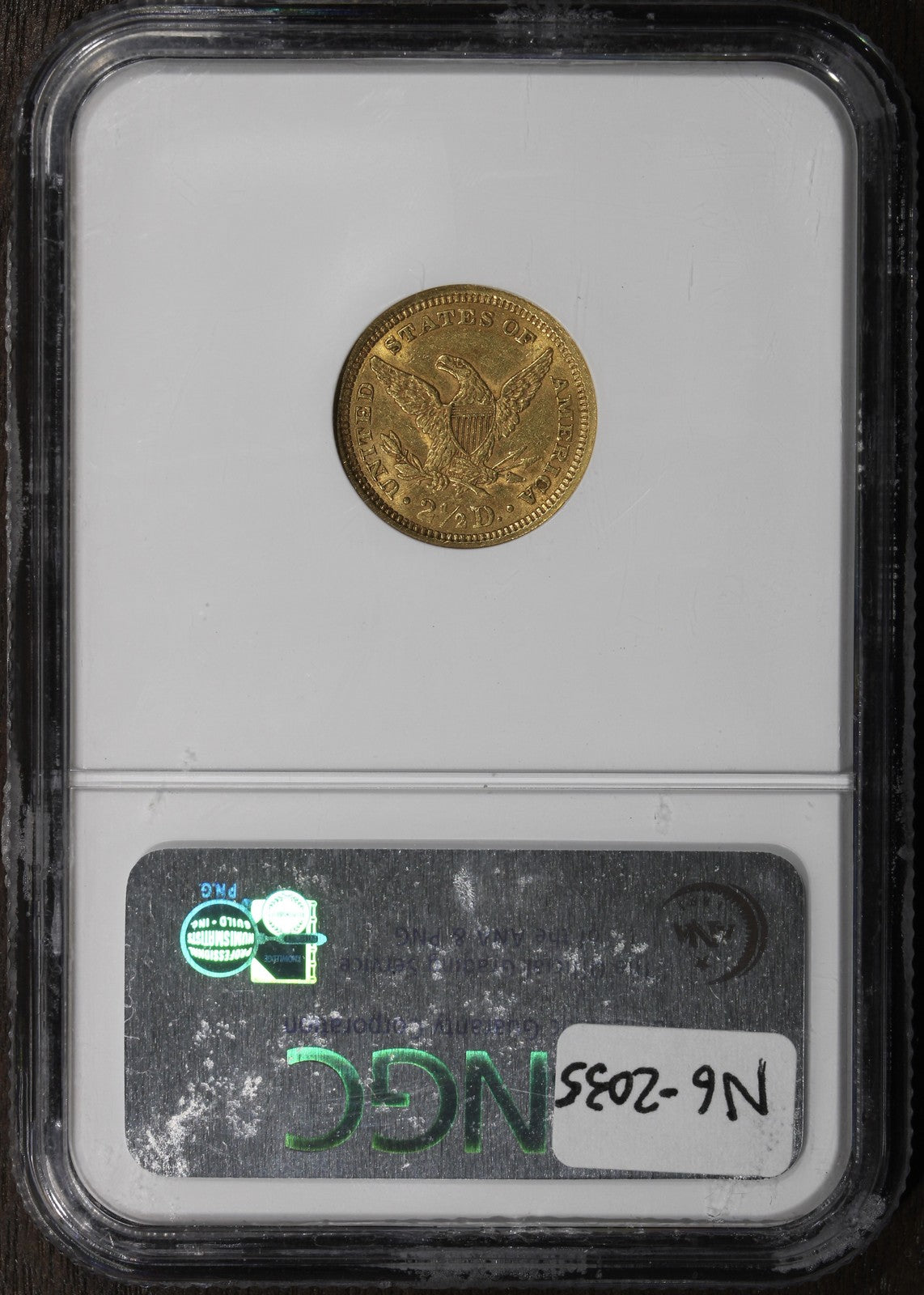 1861 (AU58 CAC) Type 2 Liberty Head Gold Quarter Eagle $2.50 NGC New Reverse