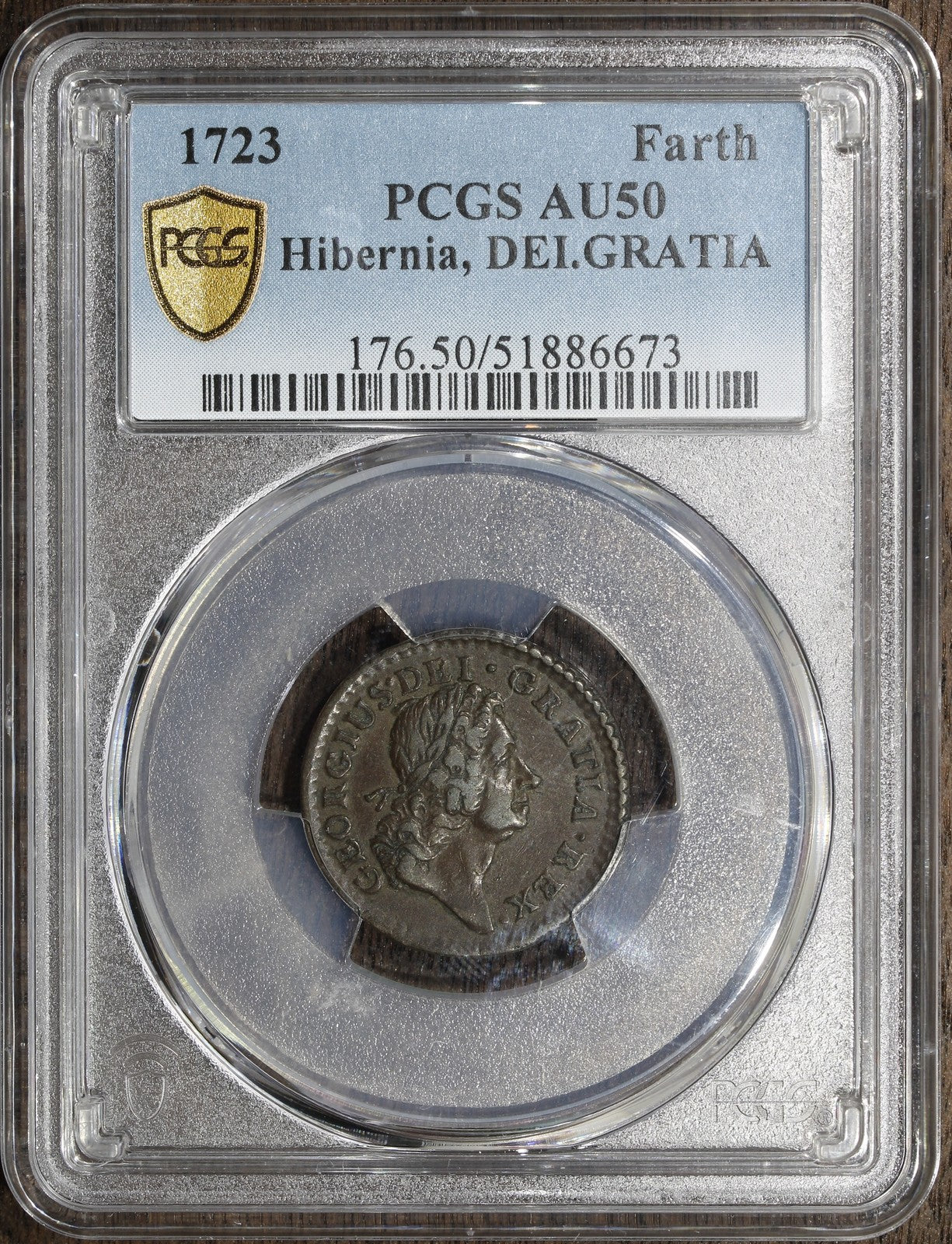 1723 (AU50) Hibernia Farthing Dei Gratia 1/4P PCGS - Colonial