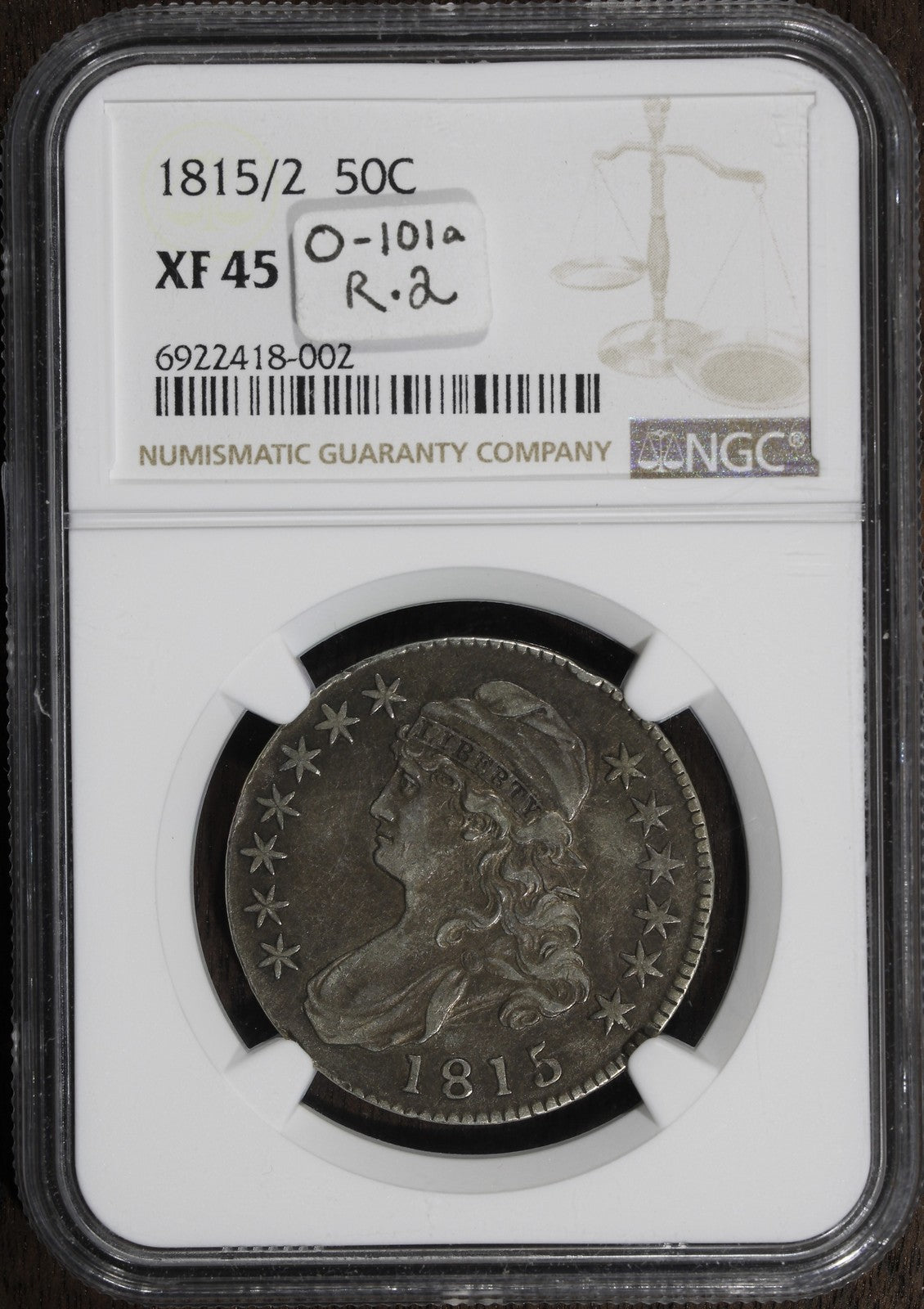 1815/2 (XF45) Capped Bust Half Dollar 50C NGC - Nice Overdate - O-101a