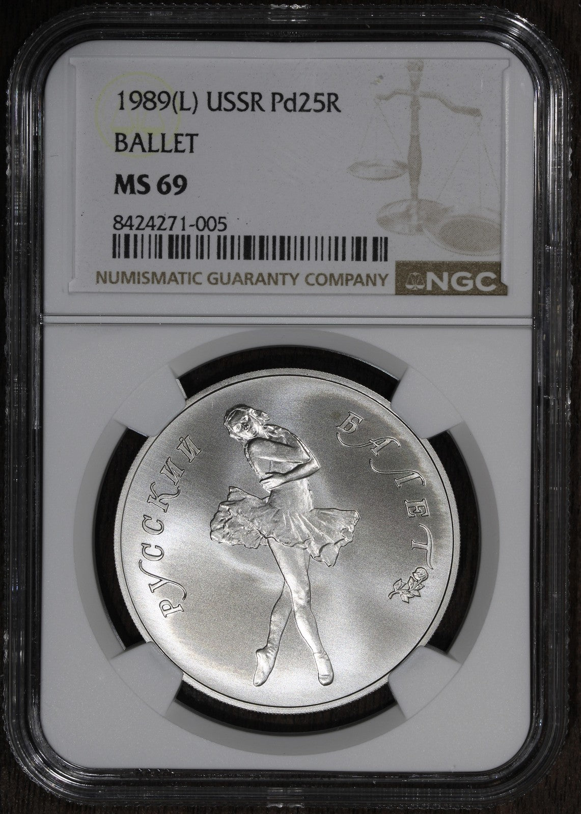 1989-L (MS69) USSR Russia 1 oz Palladium 25 Rouble Pd25R NGC - Ballet
