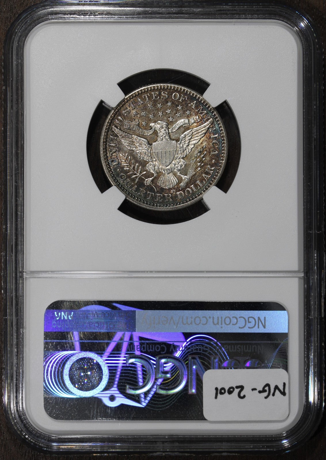 1908-D (MS62) Barber Quarter 25C NGC - Nice Rainbow Toning