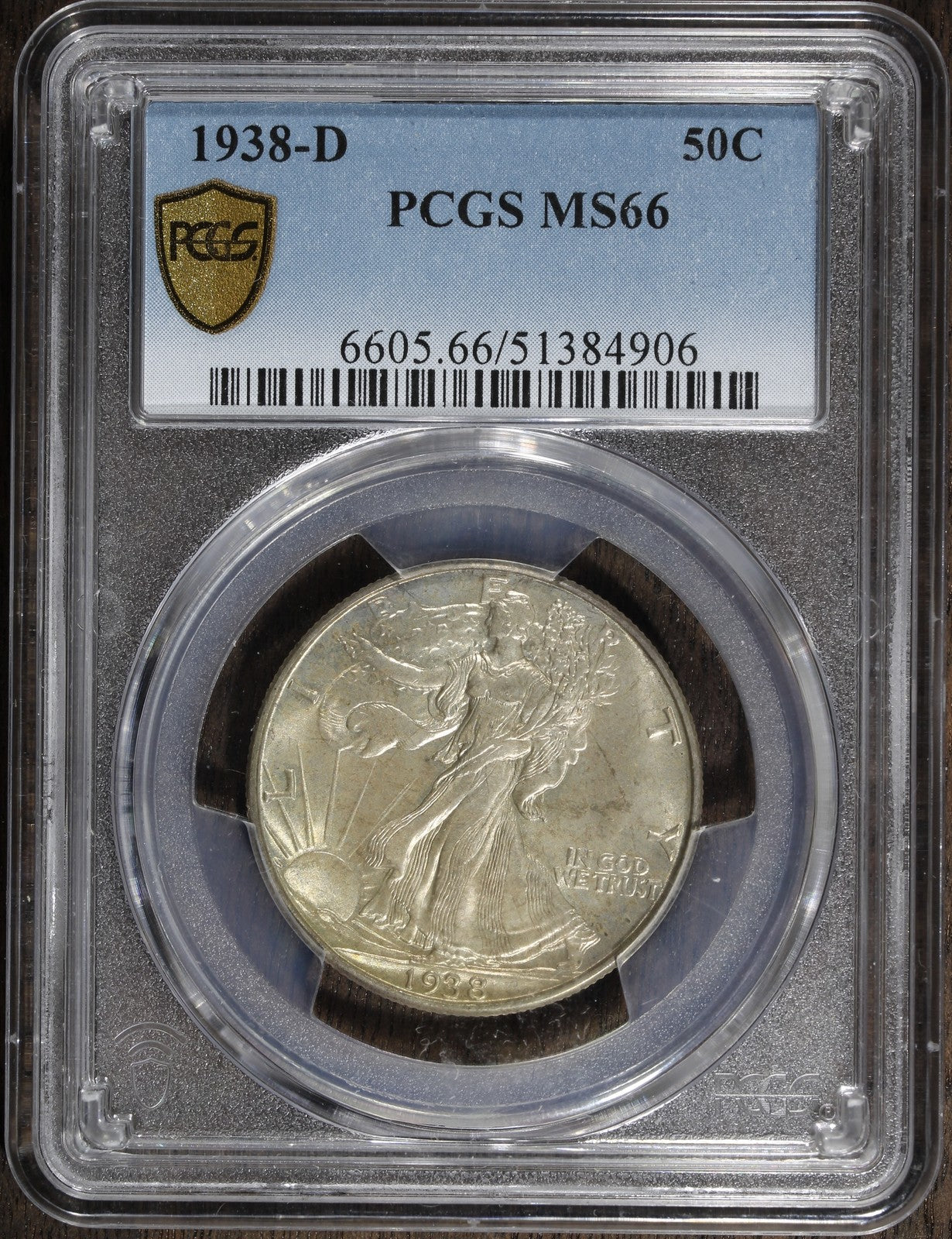 1938-D (MS66) Walking Liberty Half Dollar 50C PCGS - Key Date!