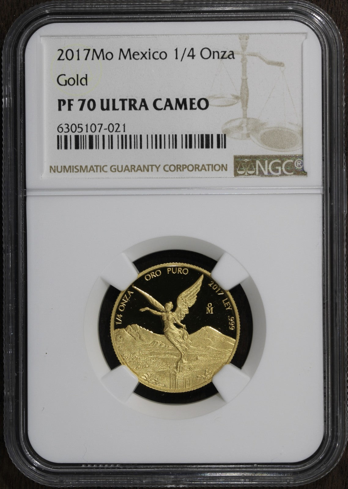 2017-Mo (PF70 Ultra Cameo) Proof Gold Mexico 1/4 Onza Libertad NGC - Flawless