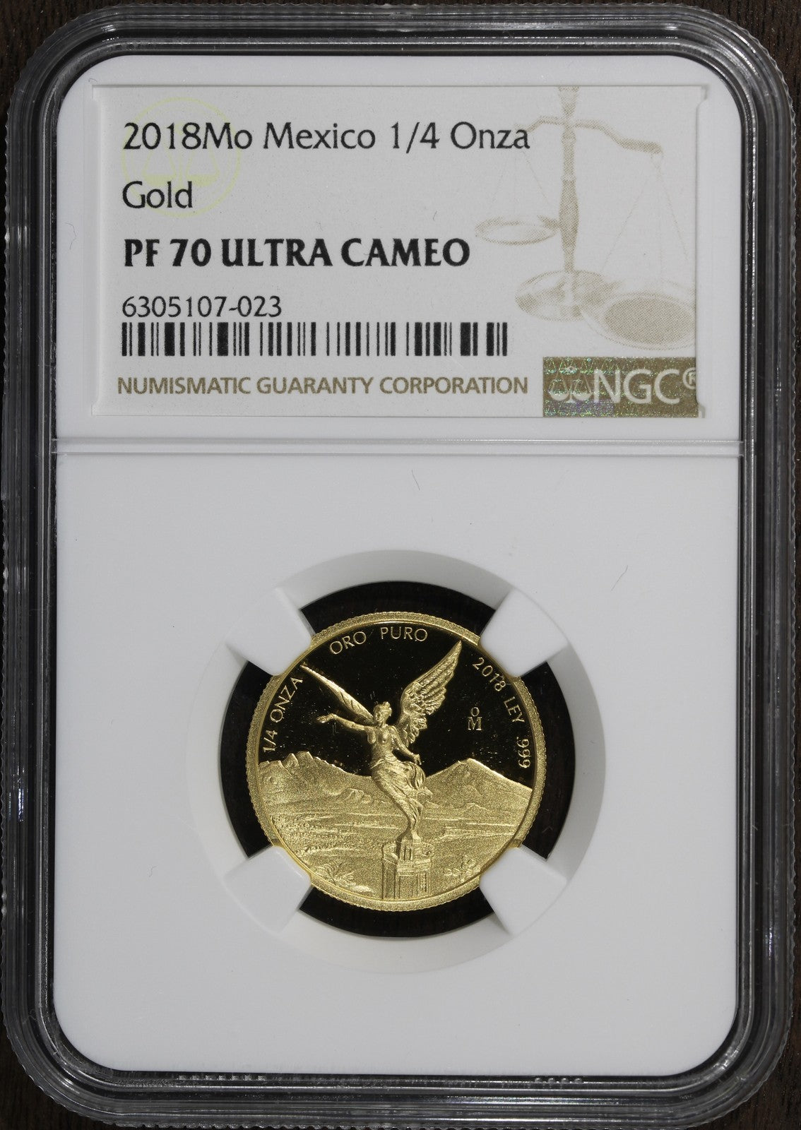 2018-Mo (PF70 Ultra Cameo) Proof Gold Mexico 1/4 Onza Libertad NGC - Flawless