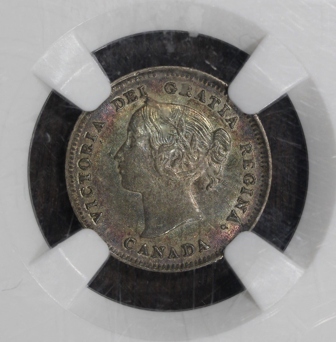 1896 (AU58) Canada 5 Cents 5C NGC - Victoria Rainbow Toning