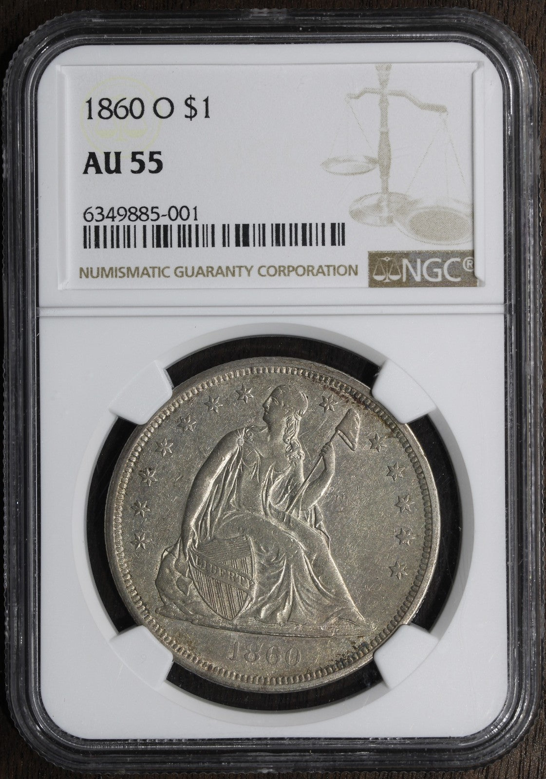1860-O (AU55) Seated Liberty Dollar $1 NGC - Great Type Coin!