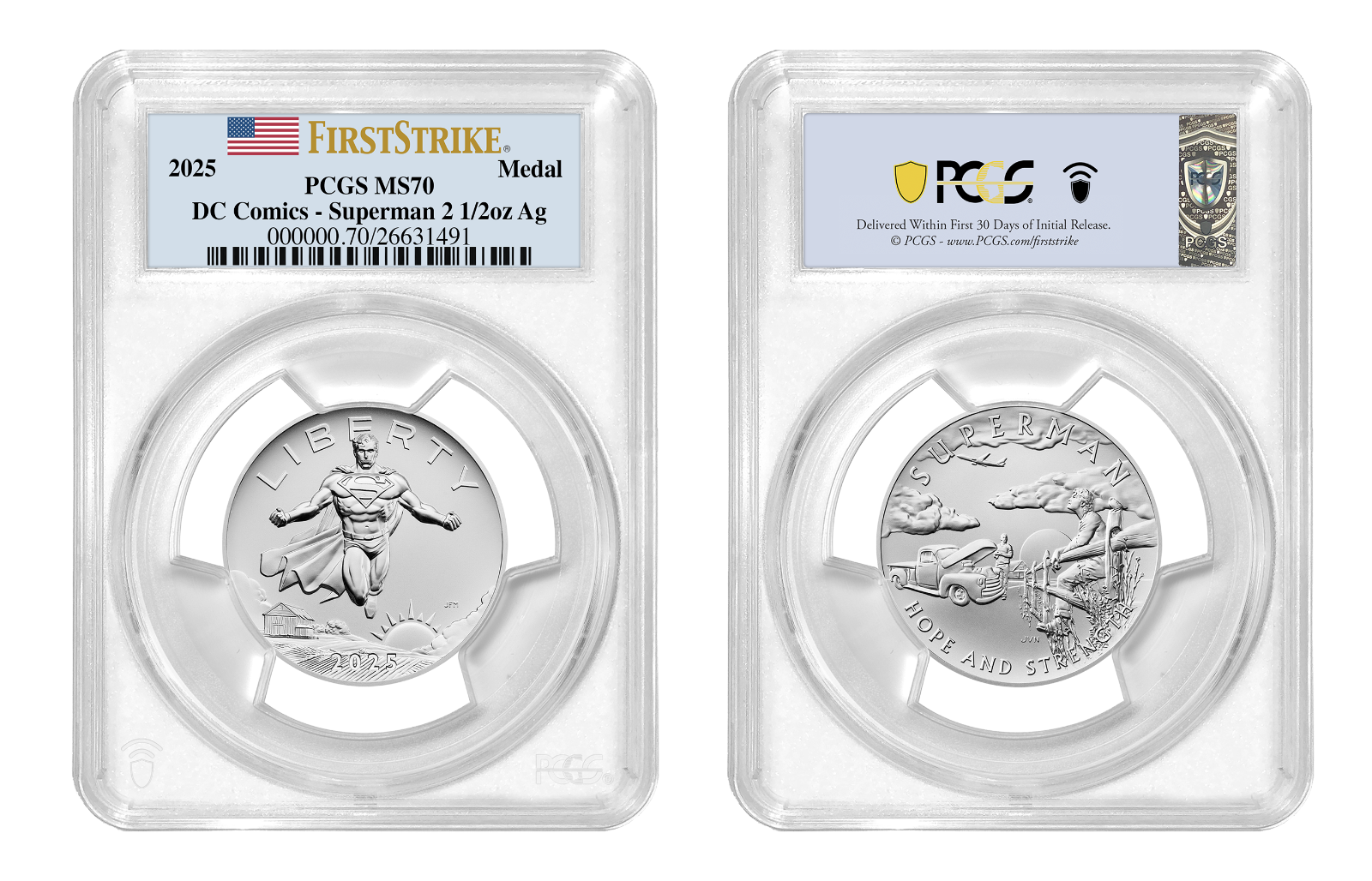 2025 (MS70) 2.5 oz Superman Silver Medal PCGS First Strike - US Mint DC Comics