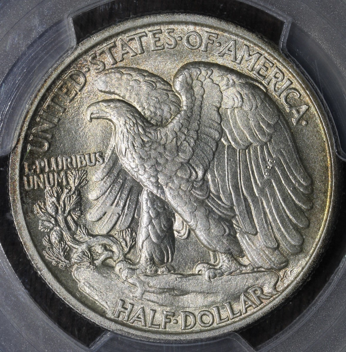 1917 (MS64) Walking Liberty Half Dollar 50C PCGS - Colorful Rainbow Rim Toning