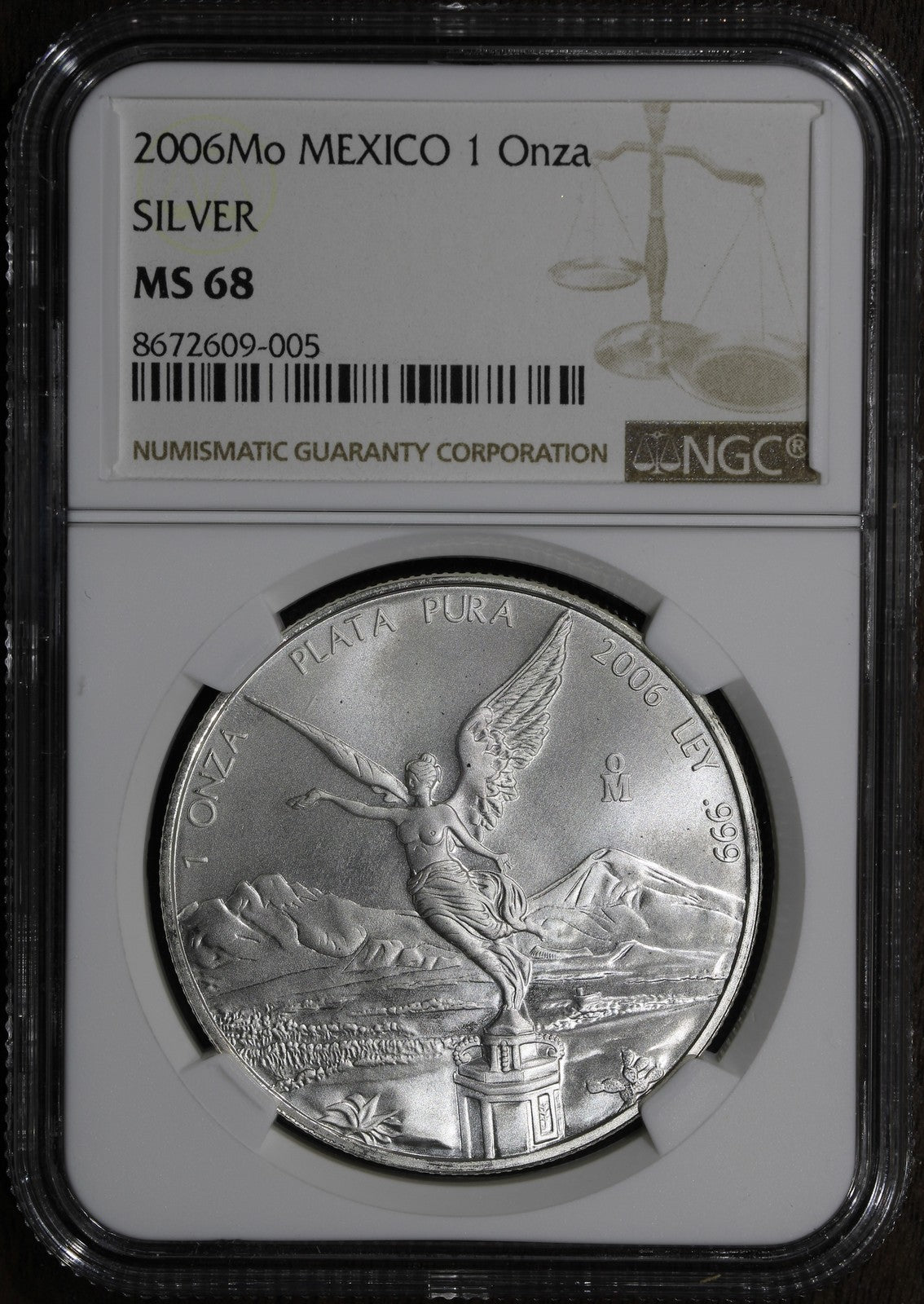 2006-Mo (MS68) 1 oz Silver Mexico Libertad Onza NGC - KEY DATE