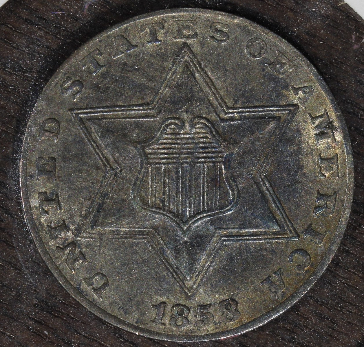 1858 Three Cent Silver Trime 3C - AU / UNC