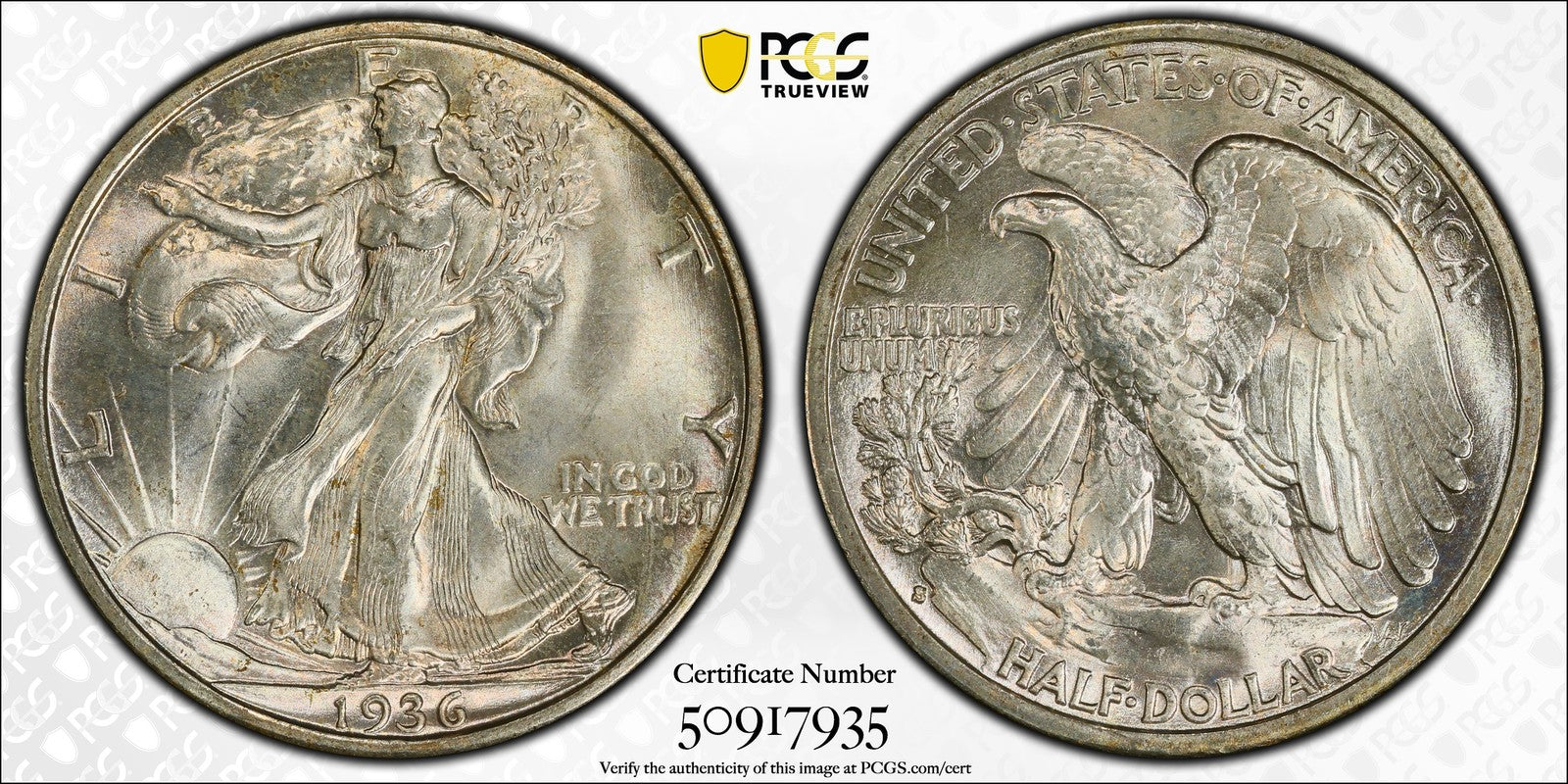 1936-S (MS66) Walking Liberty Half Dollar 50C PCGS - Better Date