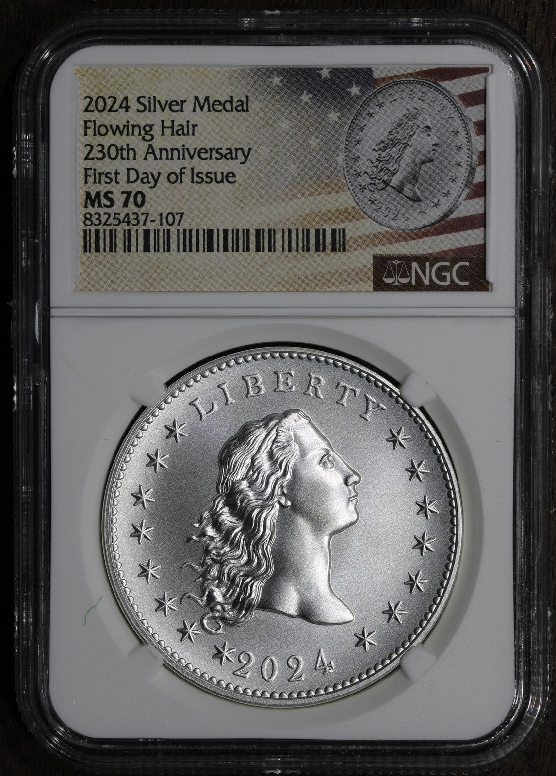 2024 (MS70) Flowing Hair Silver Medal 230th Anniversary NGC - FDOI
