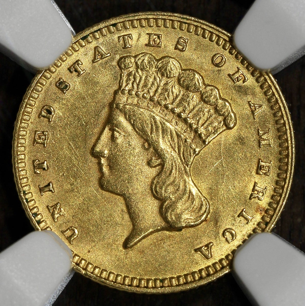 1874 (MS62 CAC) Type 3 Gold Dollar G$1 NGC