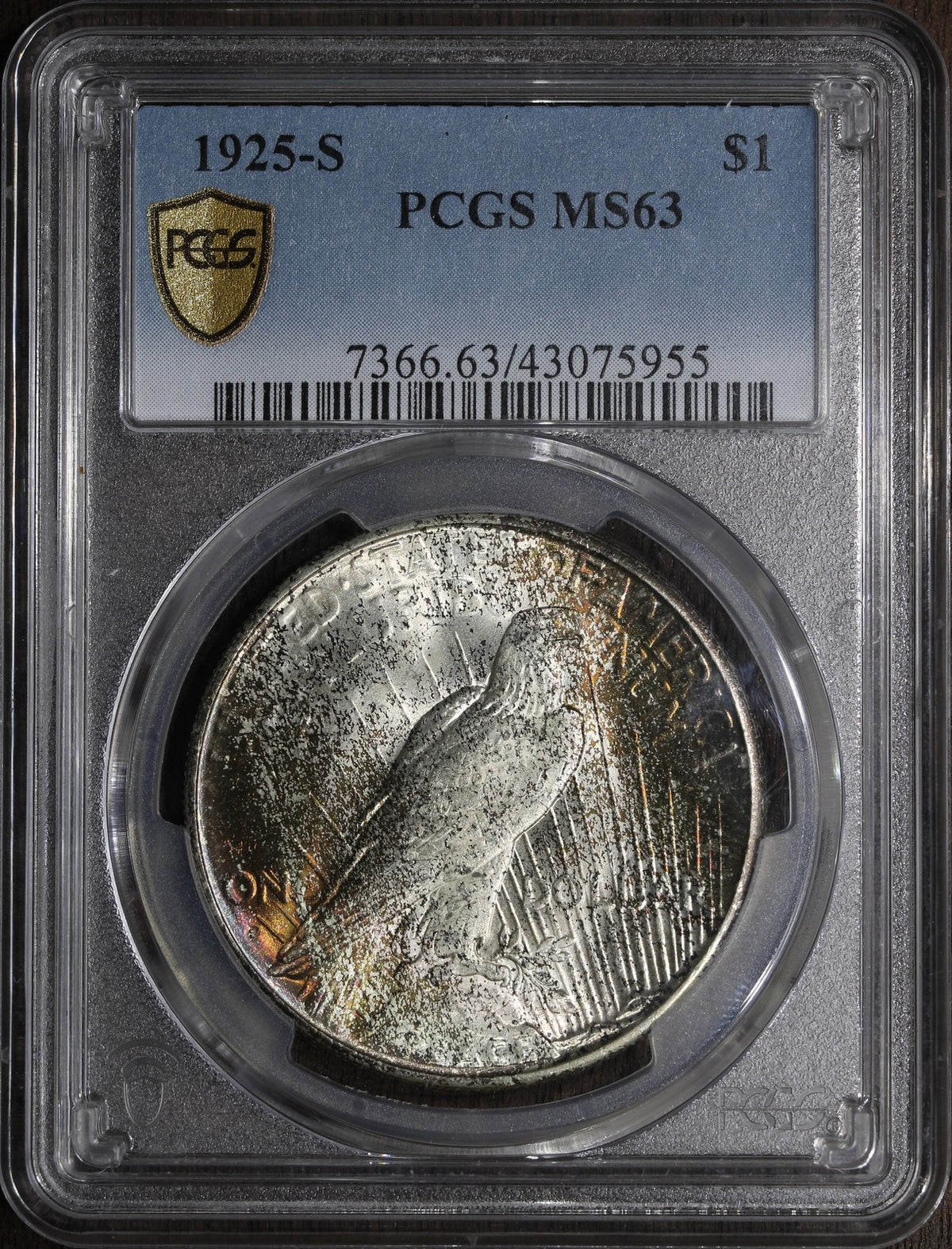 1925-S (MS63) Peace Silver Dollar $1 PCGS - Light Toning, Better Date