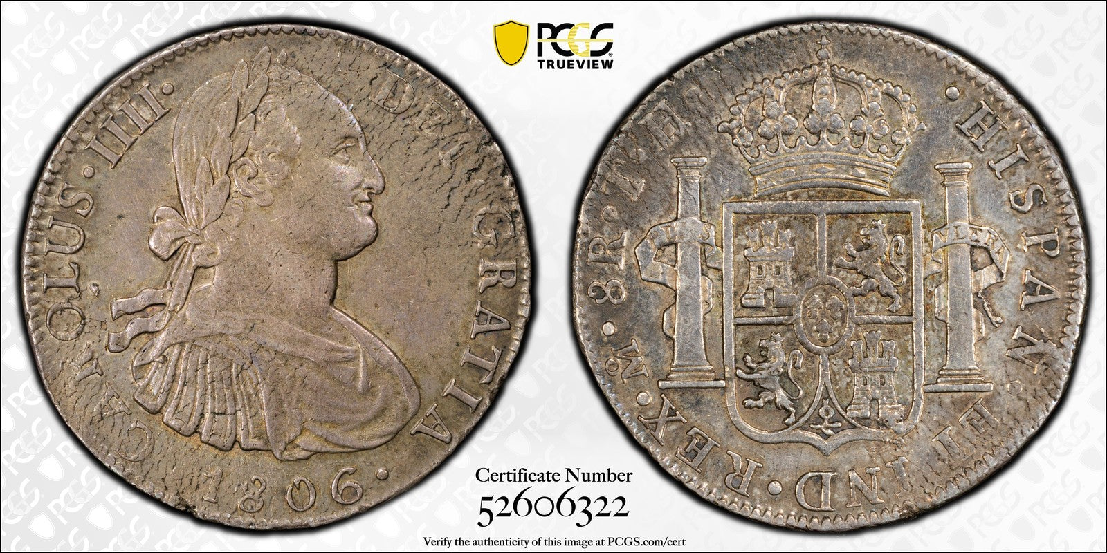 1806-Mo (AU Detail) Mexico Silver 8 Real 8R PCGS - Neat Metal Crazing