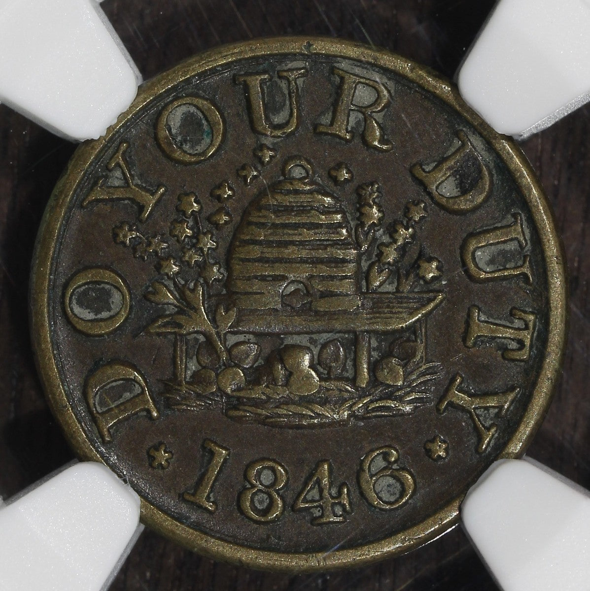 1846 (AU55) DO YOUR DUTY Brass Token NGC - R-Y4 Beehive