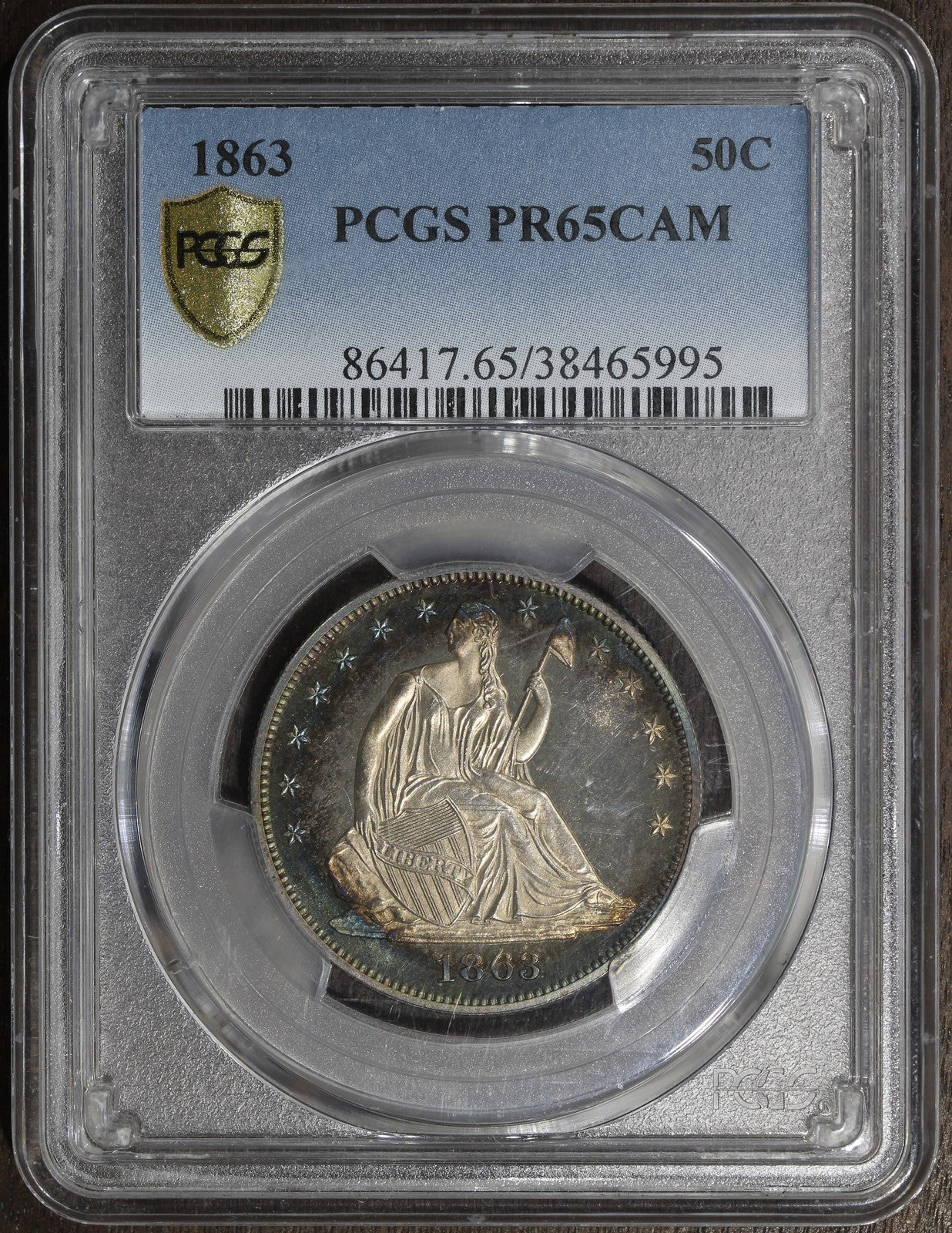 1863 (PR65 CAMEO) Proof Seated Liberty Half Dollar 50C PCGS - Great Toning!