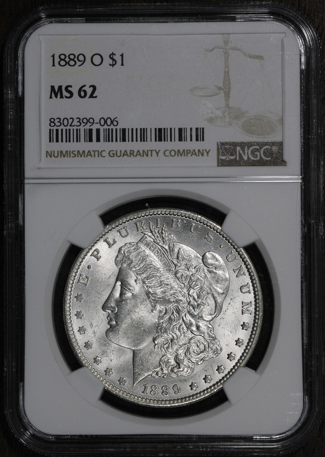1889-O (MS62) Morgan Silver Dollar $1 NGC - Semi Key Date Blast White