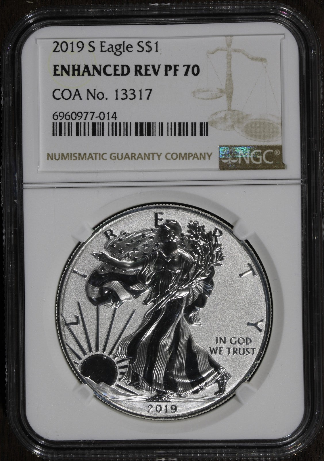 2019-S (PF70) Enhanced Reverse Proof American Silver Eagle $1 NGC - With COA!