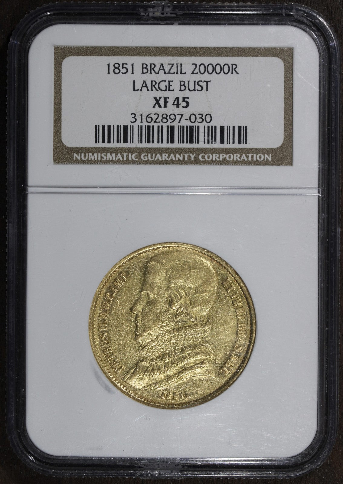1851 (XF45) Brazil Gold 20000 Reis 20000R NGC - Large Bust