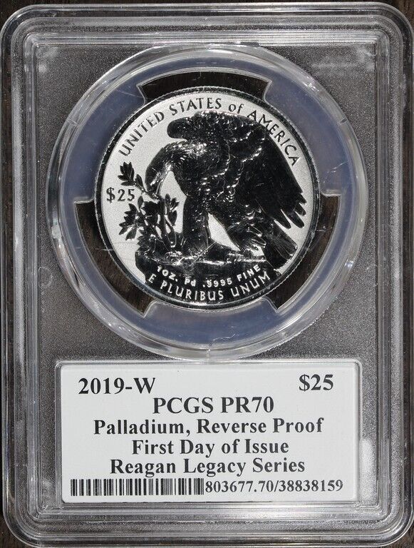 2019-W (PF70) 1 oz American Palladium Reverse Proof $25 PCGS FDOI Reagan Signed