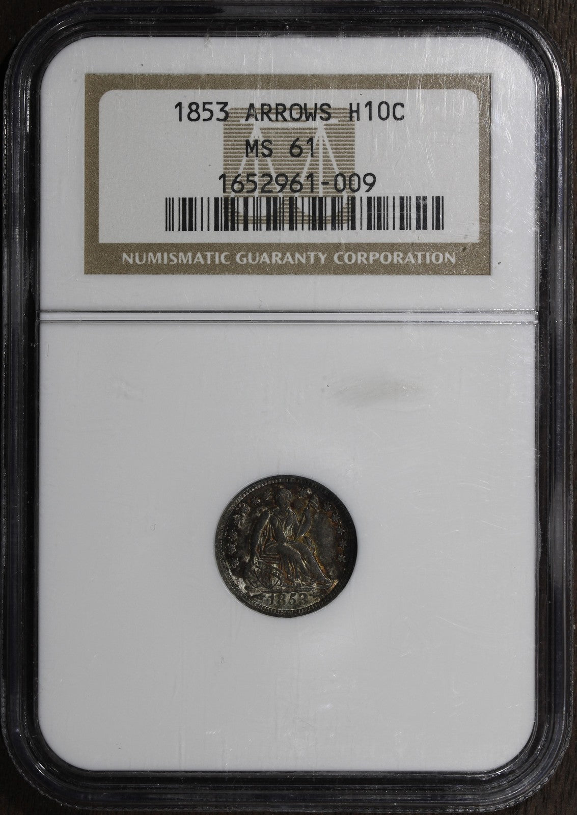 1853 (MS61) Seated Half Dime H10C NGC - With Arrows