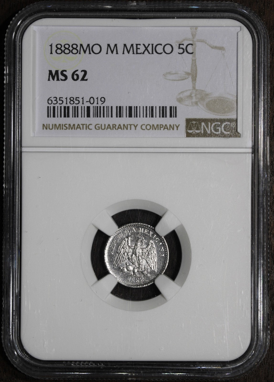 1888-Mo (MS62) Mexico 5 Centavo NGC - Proof Like Surfaces