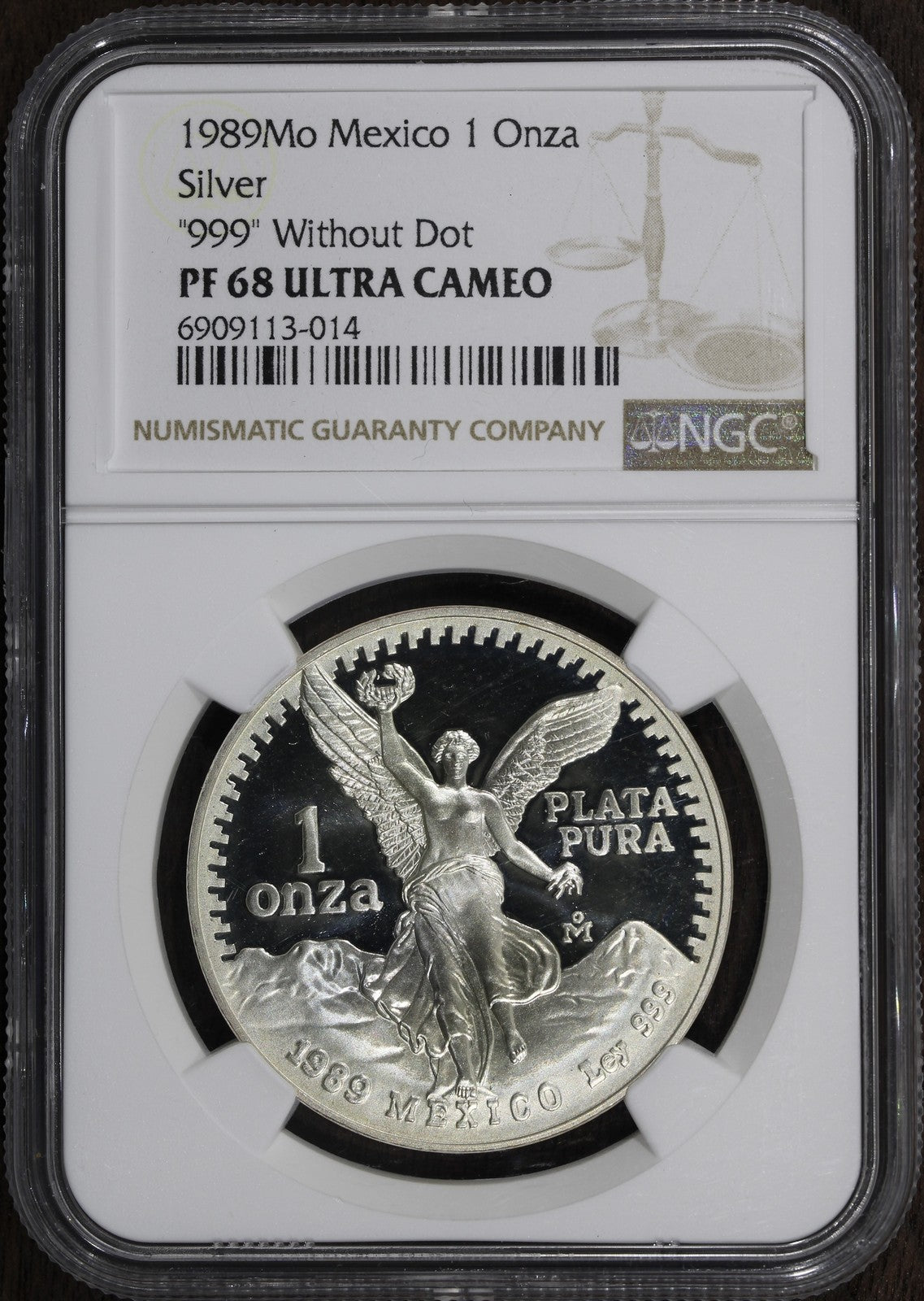 1989-Mo (PF68 Ultra Cameo) Mexico Libertad Onza 1 oz Silver NGC - Without Dot