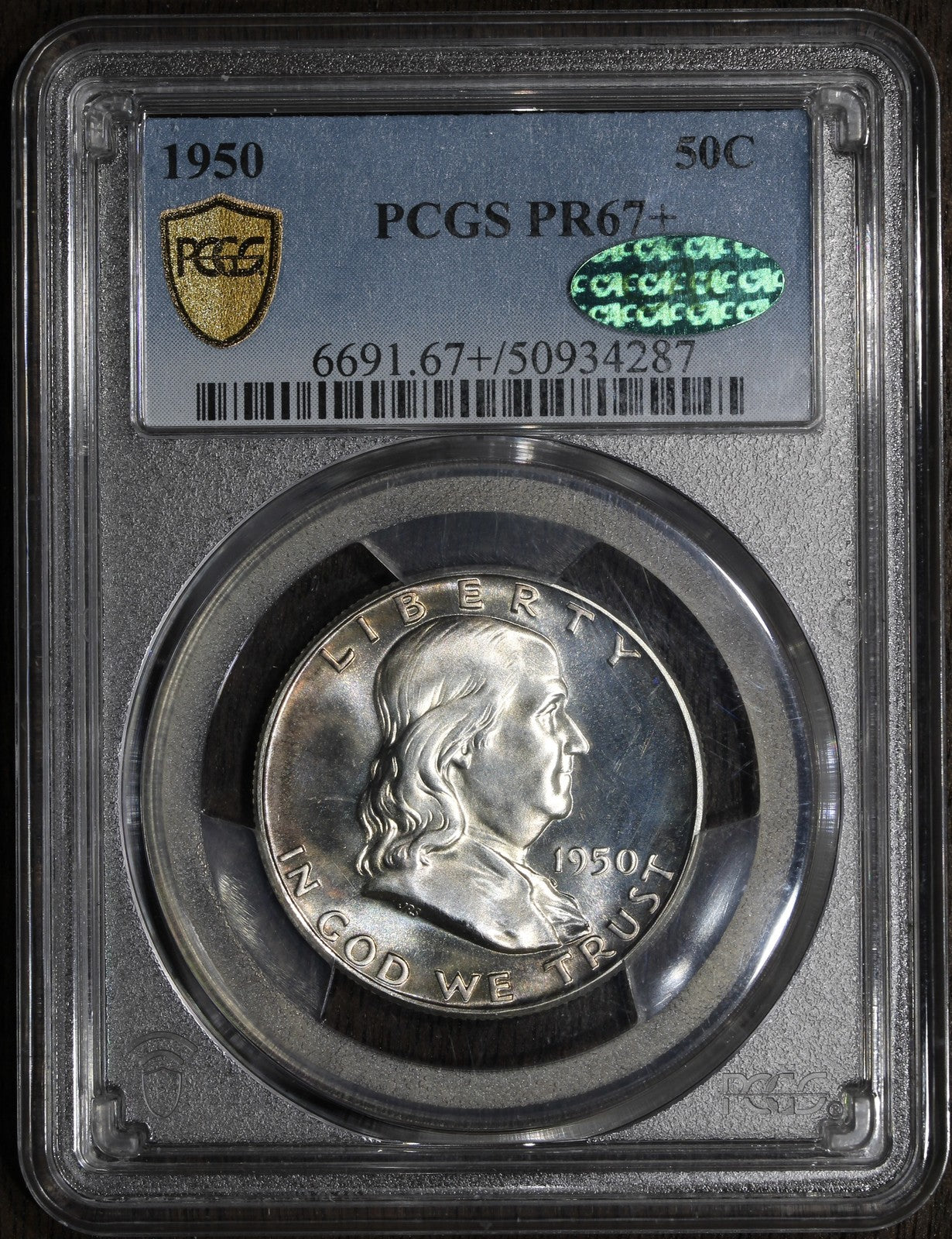 1950 (PR67+ CAC) Franklin Half Dollar 50C PCGS - First Year Key Date