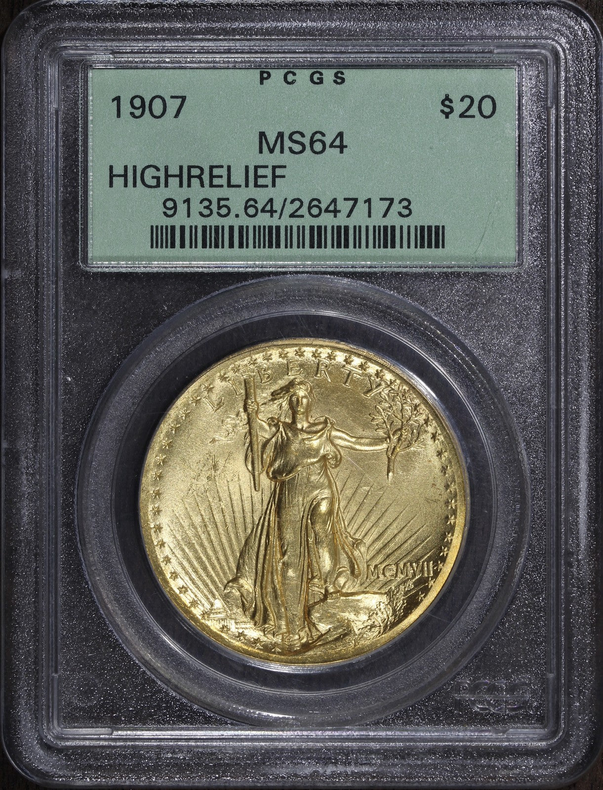 1907 (MS64) High Relief Saint St Gauden's Double Eagle $20 PCGS OGH - Wire Edge