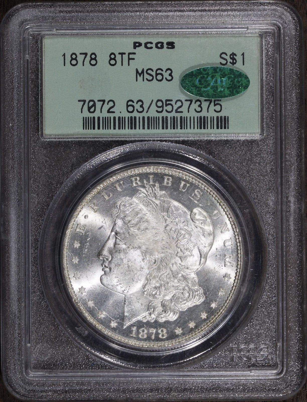 1878 (MS63 CAC) 8 Tail Feather Morgan Silver Dollar $1 PCGS OGH