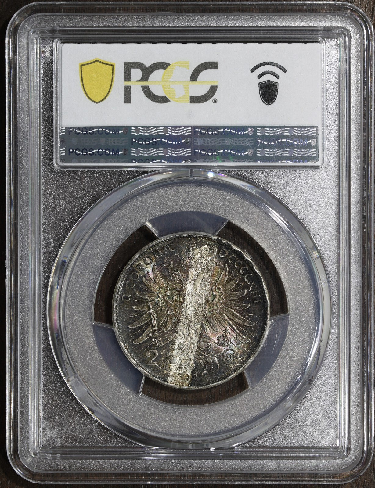 1914 (MS65) Austria Franz Joseph Silver 2 Corona PCGS - Tape Toned Gem!