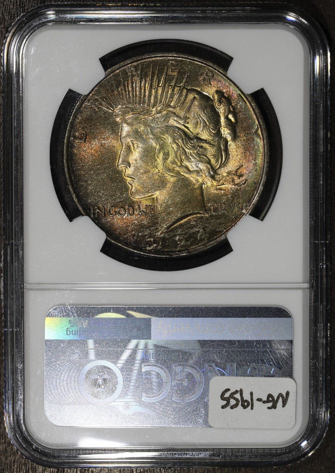 1924 (MS62 CAC) Peace Dollar $1 NGC - Rainbow Toned