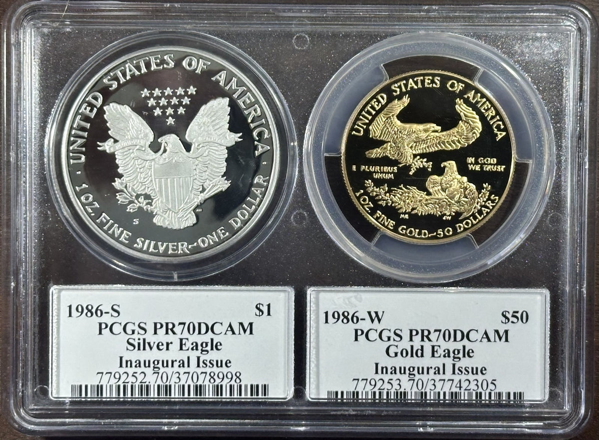 1986-W & S (PR70) Proof 1 oz Gold Eagle and American Silver Eagle PCGS
