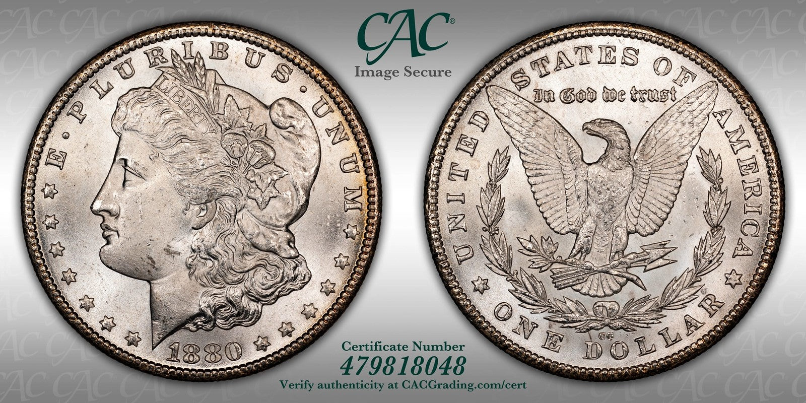 1880-CC (MS63 CAC) Morgan Silver Dollar $1 CACG