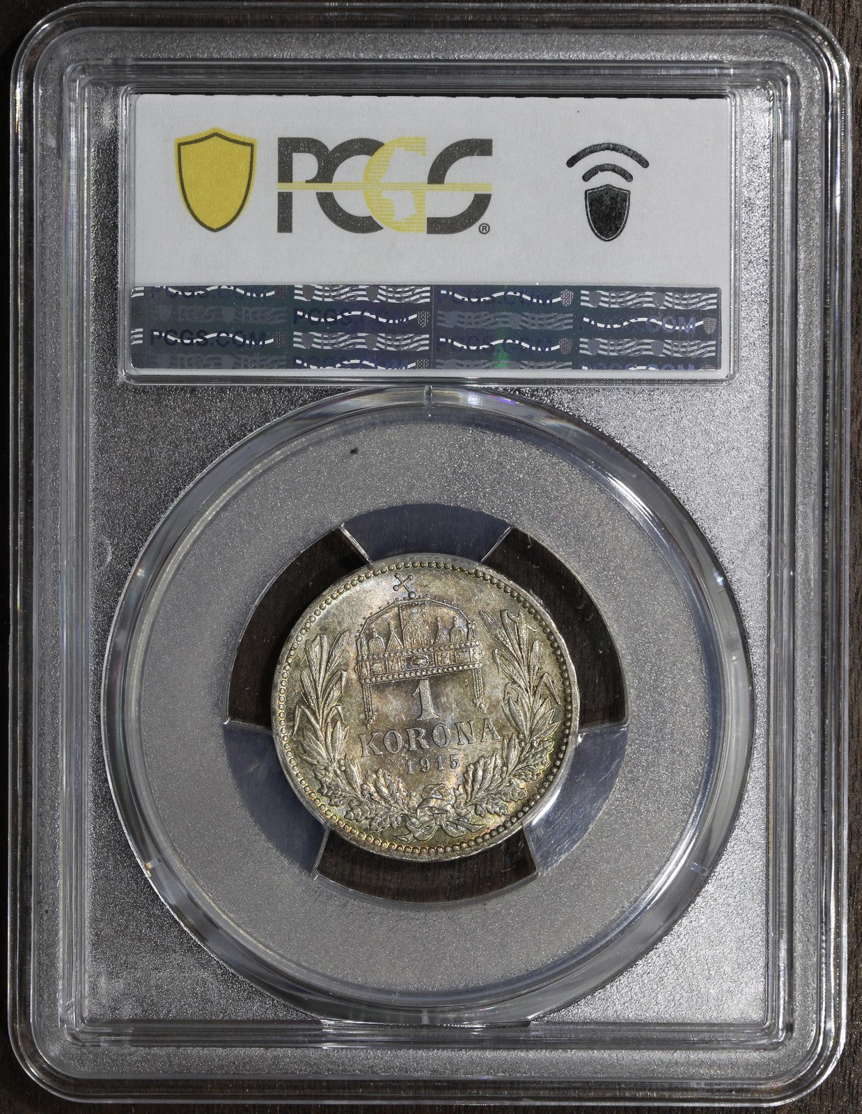 1915-KB (MS64) Hungary Franz Joseph Silver 1 Corona PCGS - Rainbow Toned