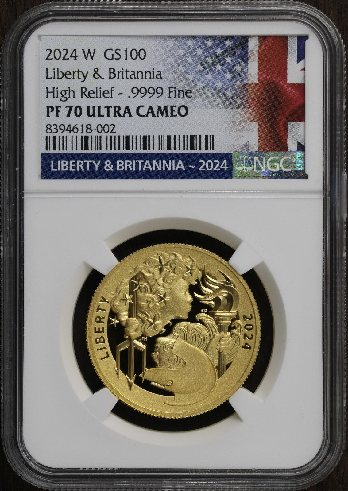 2024-W (PF70) $100 Proof 1 oz Gold Liberty & Britannia (US Mint) NGC